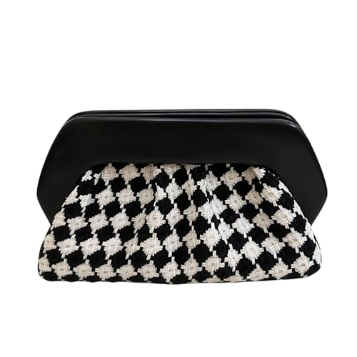 ENBEI Women's Checkered Crochet Evening Clutch Faux Leather Small Handbag Purse for Wedding Party Daily Use | Checkered Crochet