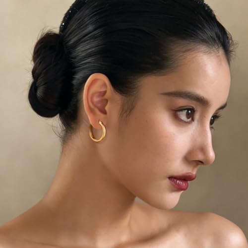Gold Hoop Earrings 14K Gold Earrings for Women Gold Hoop Earrings for Womens Hoops Pure Minimal Style for Light and Delicate Hoops Earring for Womens 20/25/30/40mm - size: 25mm