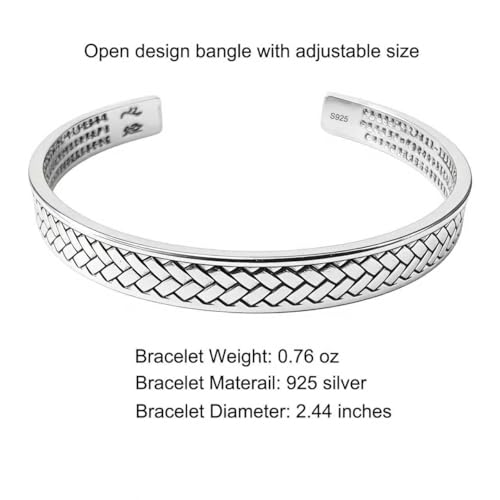Kim Carrey S925 Sterling Silver Bracelet, Stacked Bracelets Open Bangle Cuff Design, Men's Gift Jewelry for My Man - style: Chinese-character Buddhist scriptures