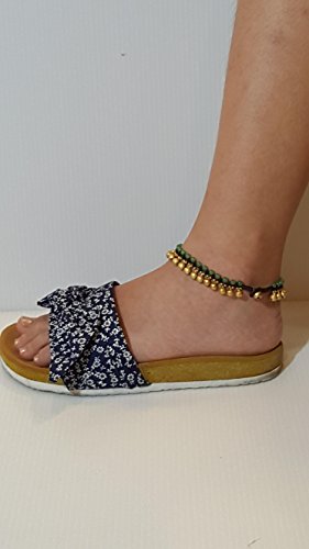 Infinityee888 Trendy Fashion Anklet Green Jade and Brass Bell Ankle Bracelet 10 Inches Woven with Wax Cord Beautiful Handmade Hippie Bohemian Style - size: 10 inches