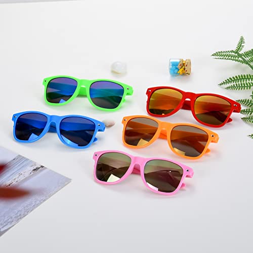 Eyegla Sunglasses Bulk Party Sunglasses Pack 80s Shades Eyewear Set for Men Women 8/10/20/30Pack - color: Neon Frame+mix Mirror Lens 10 Pack