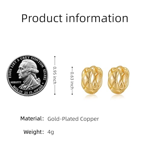 Small Chunky Huggie Hoop Earrings for Women - 18K Gold Plated Boho Ethnic, Hypoallergenic Dainty Vintage Gifts for Women - color: Diamond pattern