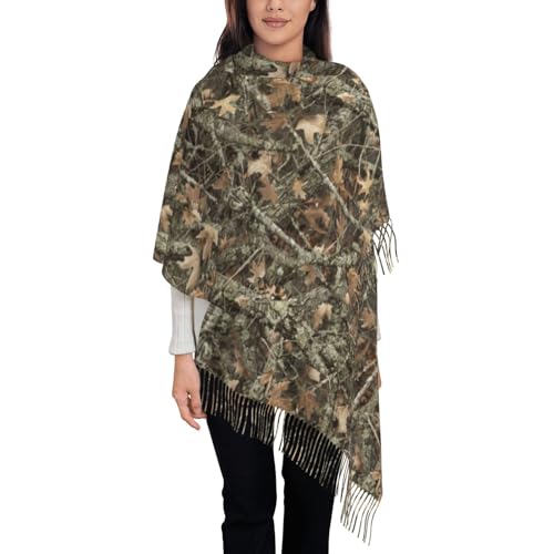 Skull Mushroom Hippie Scarf for Women– Winter Shawl with Tassels, Cozy Wrap for Women’s Festival & Casual Wear - color: Camo Hunting Camouflage Forest