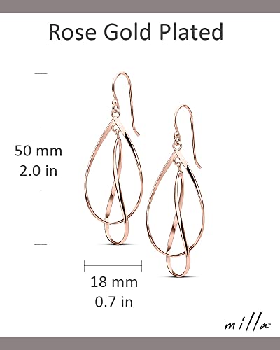 MILLA Teardrop Earrings - Designer Silver Statement Earrings or Gold Dangle Earrings for Women Trendy Upscale Dangly Earrings - color: Double Teardrop / Rose Gold Plated
