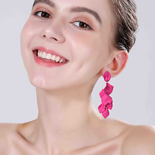 Long Acrylic Rose Petal Earrings Dangle Exaggerated Flower Earrings Drop Statement Floral Tassel Earrings for Women - color: Rose Red