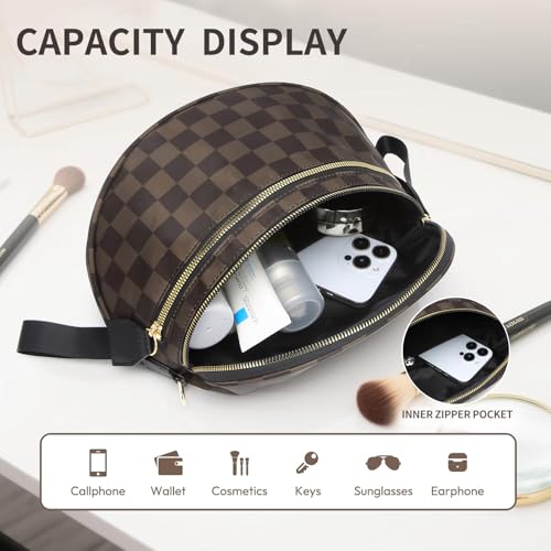 Checkered Crossbody Bag for Women Bum Bag Spacious Nylon Fanny Packs Cross Body Shoulder Purses Bag Handbags - color: Mocha Checkered