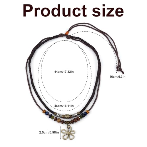 Mikovivi Multi-Layer Wood Bead Necklace with Hollow Flower Earrings, Boho Hippie Necklaces Unisex Bohemian Jewelry for Men Women - style: style 1