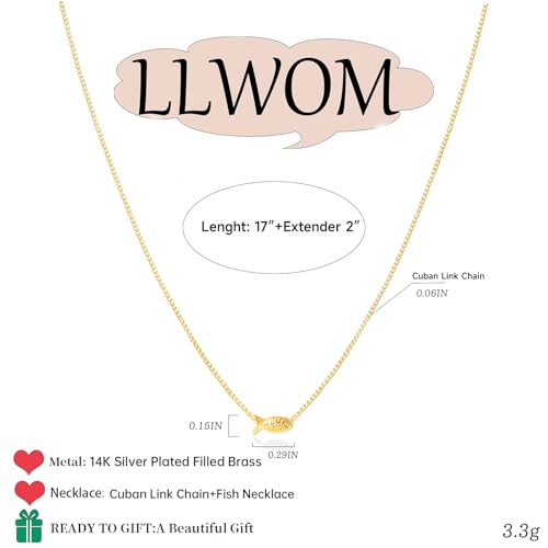 LLWOM Gold Necklace for Women-14k Gold Plated Infinity Necklace Star Of David Necklace Evil Eye Cross Pendants Heart Dainty Gold Necklace For Women - color: Gold, style: Gold Fish