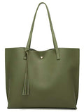 Dreubea Women's Soft Faux Leather Tote Shoulder Bag from, Big Capacity Tassel Handbag - color: Army Green