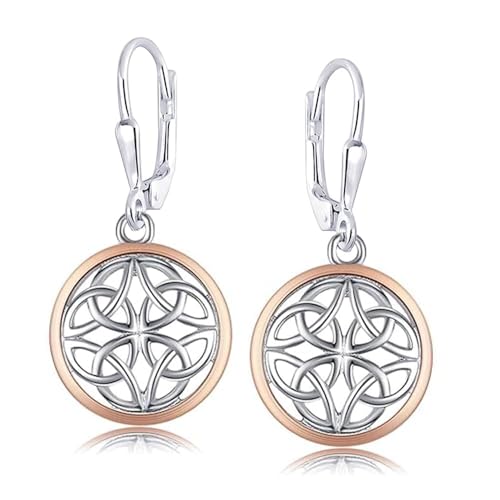LeCalla 925 Sterling Silver Leverback Drop Earrings | Lightweight Celtic-Knot Filigree Heart Teardrop Dangle Earring for Women's Gift for Her - color: Two-Tone Celtic Knot with Customized Box