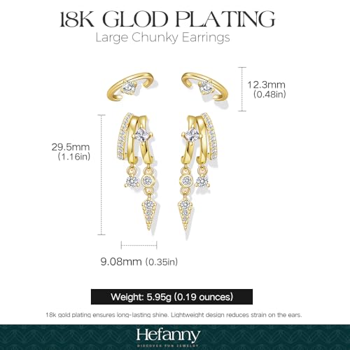 Triple Huggie Stacked Earrings for Women Gold Chain Drop Dangle Earrings Cute Statement CZ Earrings Trendy Dainty Jewelry Gift - color: Gold 9