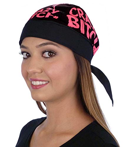 Sparkling EARTH - American Made Skull Caps Doo Rags Do Rag Durag Headwrap Head Wraps Skullies - Made in The USA! - color: Neon Pink Crazy B I T C H