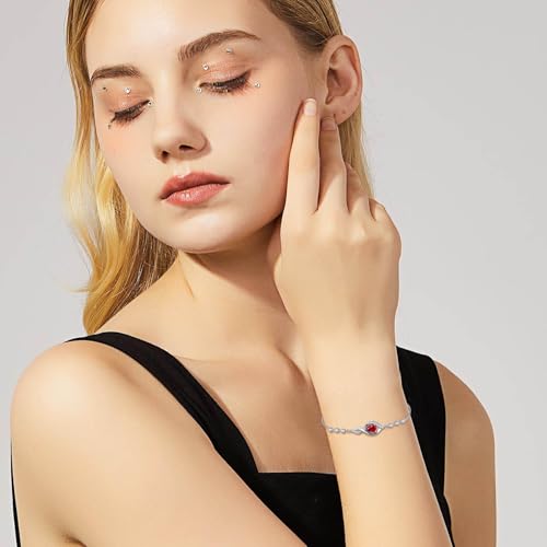 HPQQ Birthstone Bracelet for Women 925 Sterling Silver Infinity Love Jewelry Anniversary Birthday Mothers Day Gifts for Mom Wife Her - color: 07-July-Ruby