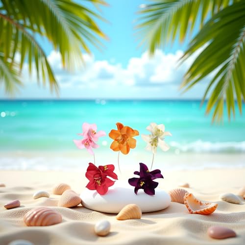Bohemian Hawaiian Hibiscus Hair Clips and Barrettes in Colors - 5 Pcs Artificial Flower Hairpins for Seaside Holiday, Bridal Headwear