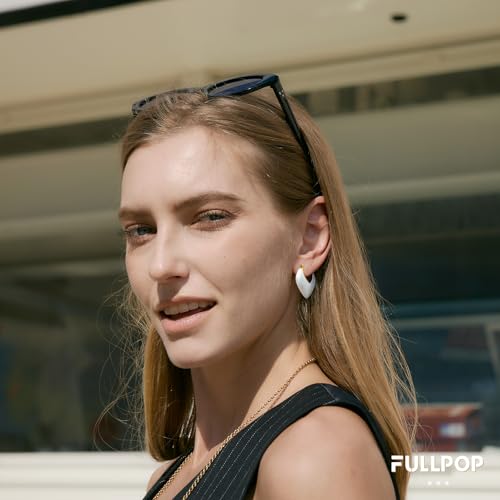 Fullpop Vintage Earrings for Women, Chunky 14K Gold Plated Resin Hoop Earrings Lightweight Hollow Drop Earrings Hypoallergenic Earrings for Women Vintage Anthropologie Jewelry Gifts for Women - size: U Shape-White B