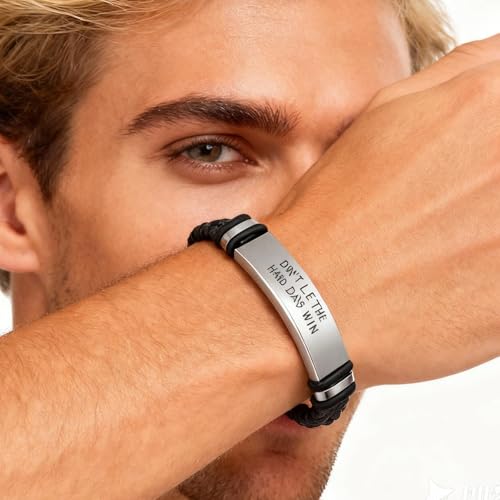 Dont Let The Hard Days Win Bracelet for Women Men Adjustable Engraved Bracelet Motivational Inspirational Bracelets Inspirational Little Words Project Gifts for Hard Times Jewelry Gift for Women Men - color: B: Silver