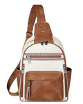 FADEON Large Sling Bag for Women, Leather Crossbody Purse Designer Anti Theft Sling Backpack, RFID Fanny Packs for Travel - color: Beige Brown