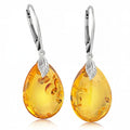 Leverback Dangle Earrings for Women – Gold-Plated 925 Silver Drop Earrings with Natural Yellow Baltic Amber Piece, Lightweight Jewelry with Secure Closure for Everyday Elegance - color: Silver Teardrop