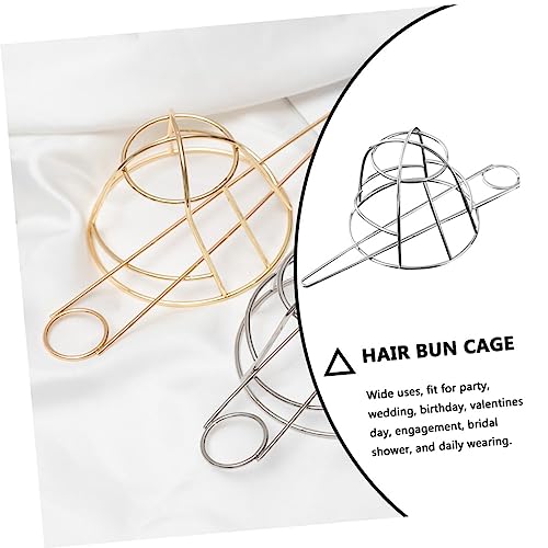 Angoily Metal Bird Cage Hairpin Hair Bun Holder Silver Hair Stick for Women Wedding Party Updo Accessories 3.07X2.83 Inches