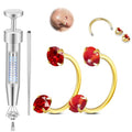 Opal Nose Ring Studs Horseshoe Nose Rings Hoops Stud 316L Stainless Steel Nose Rings Round CZ Square Screw L Shaped Nose Stud Hypoallergenic Nostril Piercing Jewelry for Women Men - color: Gold/3.0mm Red gem/20gauge