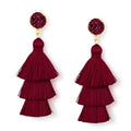 Me&Hz Colorful Layered Tassel Earrings Bohemian Statement Tiered Tassel Big Dangle Drop Earrings for Women Druzy Studs Valentine’s Day Gift - color: Burgundy