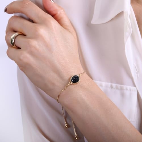 Humble Chic NY Simulated Druzy Chain Bracelet for Women - Boho Stackable Adjustable Bolo Slider Bracelet - color: Gold - Black Stone