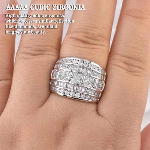 Wide Wedding Bands for Women Cubic Zirconia Engagement Bridal Eternity Stackable Rings White Gold Size - color: White Gold