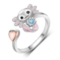 Axolotl Rings 925 Sterling Silver Axolotl Ring Cute Axolotl Jewelry Gift for Women Girls Daughter - color: March
