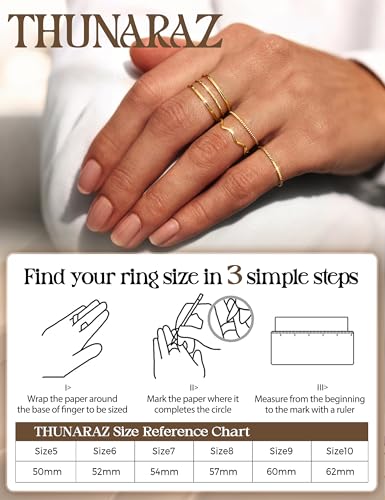 THUNARAZ 8Pcs 1mm Stainless Steel Rings for Women Men Fashion Plain Band Knuckle Stacking Midi Thumb Dainty Thin Rings Set Size 5-10 Silver Gold Tone - color: Gold