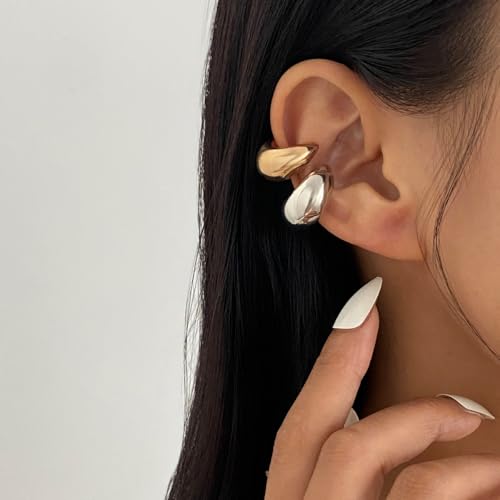 Ear Cuffs Non Piercing Chunky Water Droplet Ear Cuff Earrings for Women Trendy Clip on Cartilage Simple C-Shaped Diamond Studded Ear Clip Jewelry Best Gifts 2026 - color: C-Gold&Silver