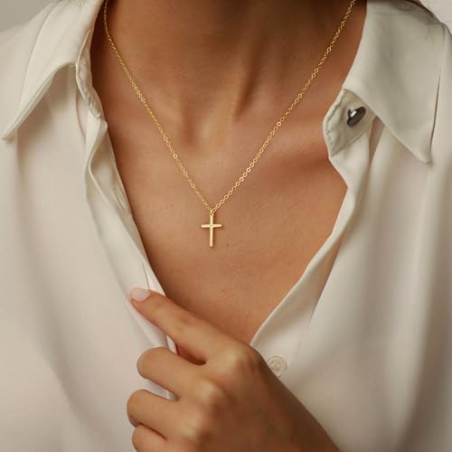 Turandoss Gold Cross Necklace for Women Girls Jewelry Gifts, Dainty 14K Gold Plated Cross Necklace Infinity CZ Holy Mary Medal Necklaces for Women Baptism Religious Faith Jewelry First Communion Gifts - color: 14k gold cross necklace
