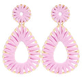Raffia Teardrop Dangle Earrings Handmad Statement Drop Earrings - color: Lavender