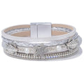 FANCY SHINY Turtle Starfish Leather Wrap Bracelet Boho Rhinestone Pearl Cuff Bracelets for Women Summer Beach Jewelry for Women - color: Silver