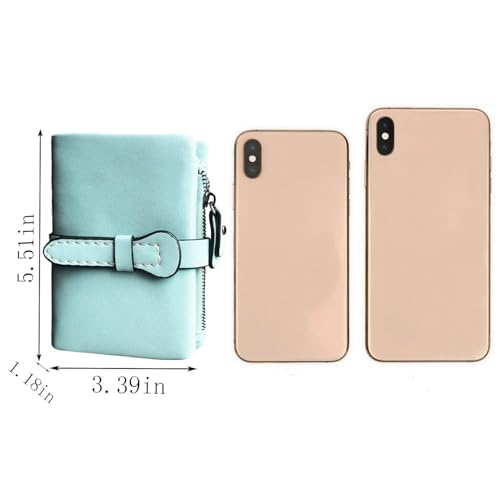 AOXONEL Women's Small Bifold Leather wallet Rfid blocking Ladies Wristlet with Card holder id window Coin Purse - color: Light Green3