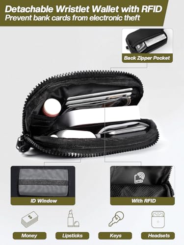 Tiostep Clip and Go Strap for Phone with Wallet Crossbody Phone Lanyard Adjustable and Detachable RFID Wristlet Wallet with ID Window and Zipper, Black - color: Black, size: Medium