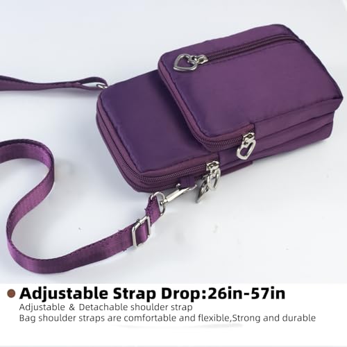 JANKS Small Crossbody Bag for Women - Mini Phone Purses with Crossbody Strap and Wallet - Nylon Arm Bag - color: A-grape Purple