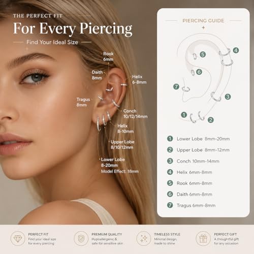 925 Sterling Silver Huggie Hoop Earrings for Women Men, Hypoallergenic Small Sleeper Hoop Earrings for Sensitive Ears, Lightweight Tiny Cartilage Helix Tragus Hoops 6mm 8mm 10mm - size: silver white Cubic Zirconia 8mm