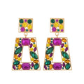 Rhinestone Rectangle Statement Earrings Colorful Crystal Geometric Drop Dangle Earrings for Women Prom Party - color: Mardi Gras