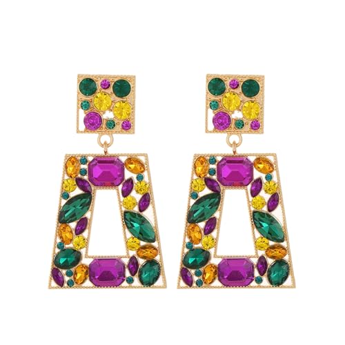 Rhinestone Rectangle Statement Earrings Colorful Crystal Geometric Drop Dangle Earrings for Women Prom Party - color: Mardi Gras