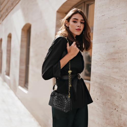 Joryin Woven Women's Crossbody Bag & Evening Purse, Trendy Dumpling Clutch & Hobo Cloud Shoulder Bag Trendy Dumpling Clutch - color: Woven Leather-black