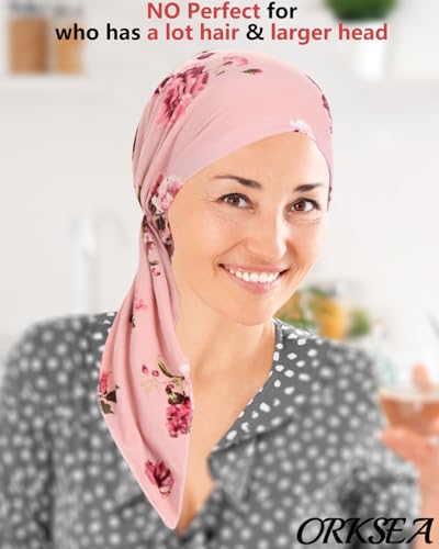 Chemo Headwear for Women Pre-Tied Head Scarf Headwraps Soft Turbans Cancer Hats Chemo Beanie Coverings Scarves - color: Pink Flower