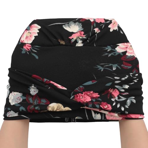 ZLYC Chemo Headwear for Women Pre Tied Turban Headwear Lightweight Beanie Hat - color: Flower Black