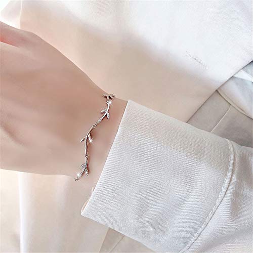 Dtja Crystal Leaf Bracelet for Women Sterling Silver Danity Charm Link Bracelets Anklets Adjustable Chain Simple Elegant Jewelry Birthday Christmas for Daughter Niece