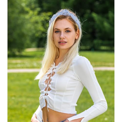 Blue Headband Bow Pearl Knotted Headbands for Women Girls Cute Fashion Wide Headbands for Women Non Slip Hairbands Head Bands for Women's Hair Bow Hair Accessories - color: Blue-02