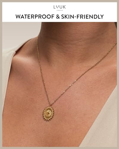 LUUK LIFESTYLE Minimalist necklace with rainbow pendant, HAPPINESS slogan card, symbol of diversity, waterproof stainless steel, gift for women, trendy, chic, silver - color: Gold, size: Boho Sun