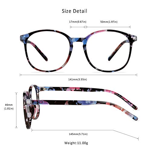 LifeArt Round Blue Light Blocking Glasses, Computer Glasses, Gaming Glasses, TV Glasses for Women Men (Floral, No Magnification) - color: 04_days_floral, size: +0.00(No Magnification)