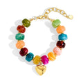 Chunky Beaded Bracelets for Women Boho Multicolor Acrylic Resin Beads Bracelet Adjustable Statement Bracelet Summer Beaded Jewelry - color: Heart beads bracelet-colorful