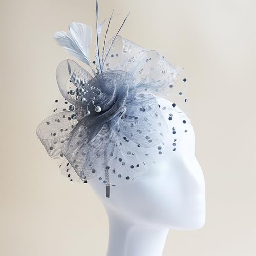 Fascinators Hat Pearl Earrings Necklace Bracelets Gloves 1920s Headband Hair Clips Women Flower Mesh Feather Headpiece Headwear Halloween Carnival Cocktail Wedding Tea Party Accessories Gray - color: Gray