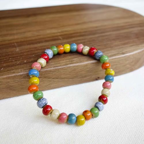 Handmade Green Boho Bracelets for Women, Bohemian Ceramic Beads Bracelets for Friends, Trendy Porcelain Stone Beaded Bracelets for Sisters - color: small colorful
