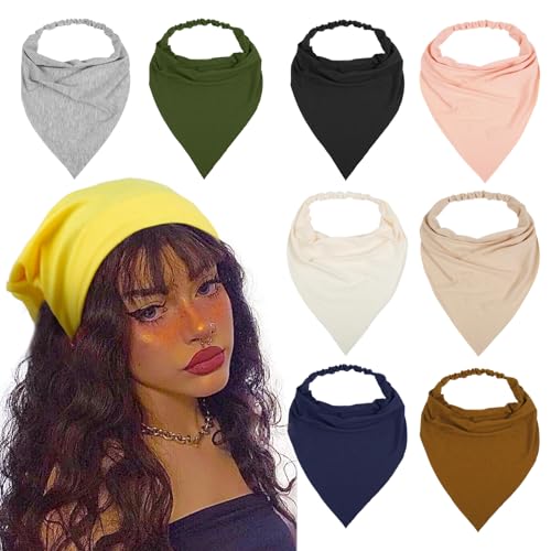 WOVOWOVO 8 Pcs Hair Scarf Headband for Women Girls Non Slip Elastic Boho Triangle Head Scarf Bandana - color: Dry Leaf Gold